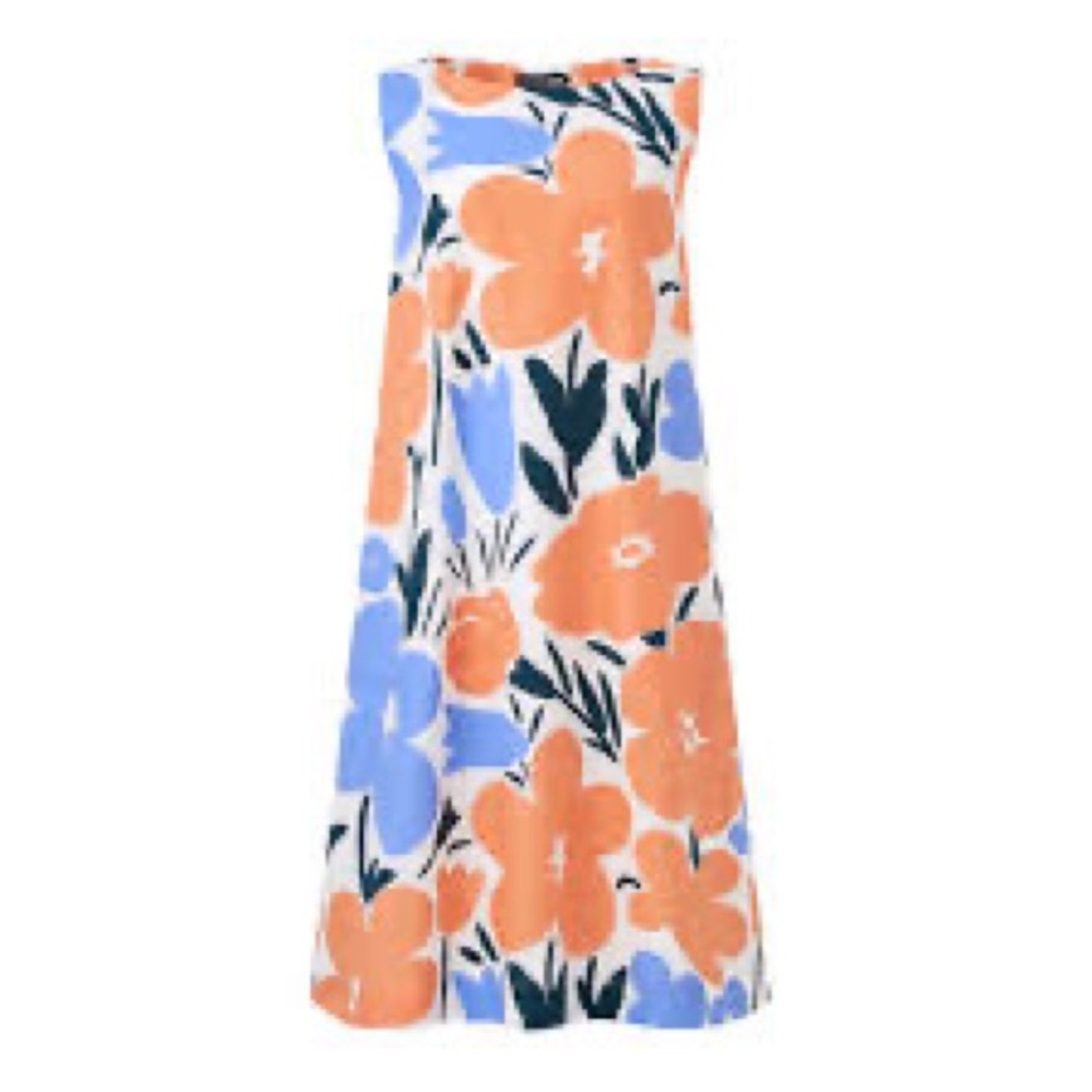 MARIMEKKO x UNIQLO Sleeveless A-Line Dress - Coral & Blue Floral - Sz XXS - Picture 2 of 10
